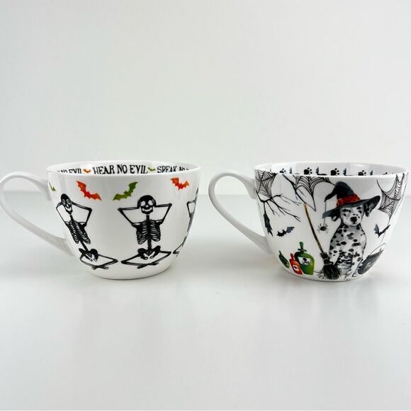 2 Portobello Wicked Witch Dalmatian and Halloween Skeleton Speak No Evil Mugs - Picture 1 of 8